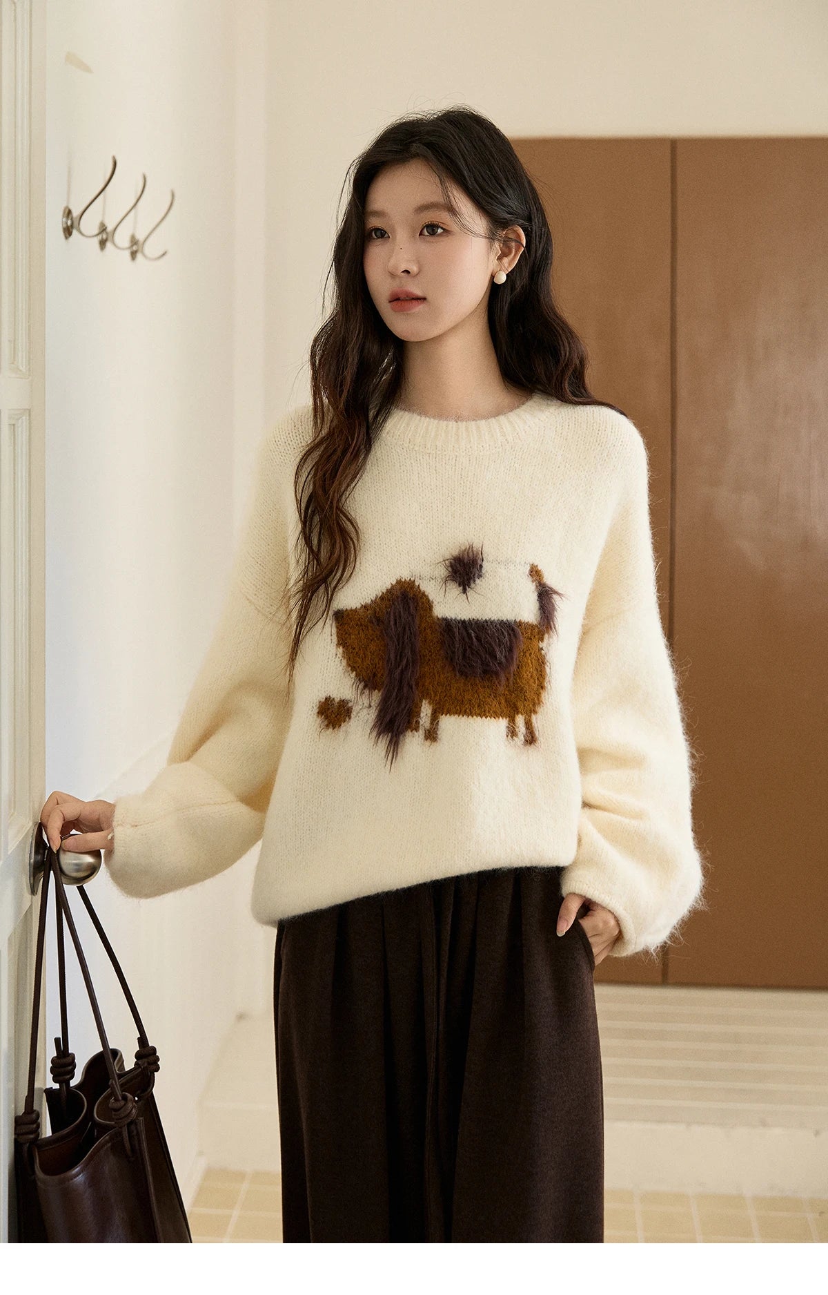 Mishow Dog Pattern Jacquard Crew Neck Sweater MXE94Z2988