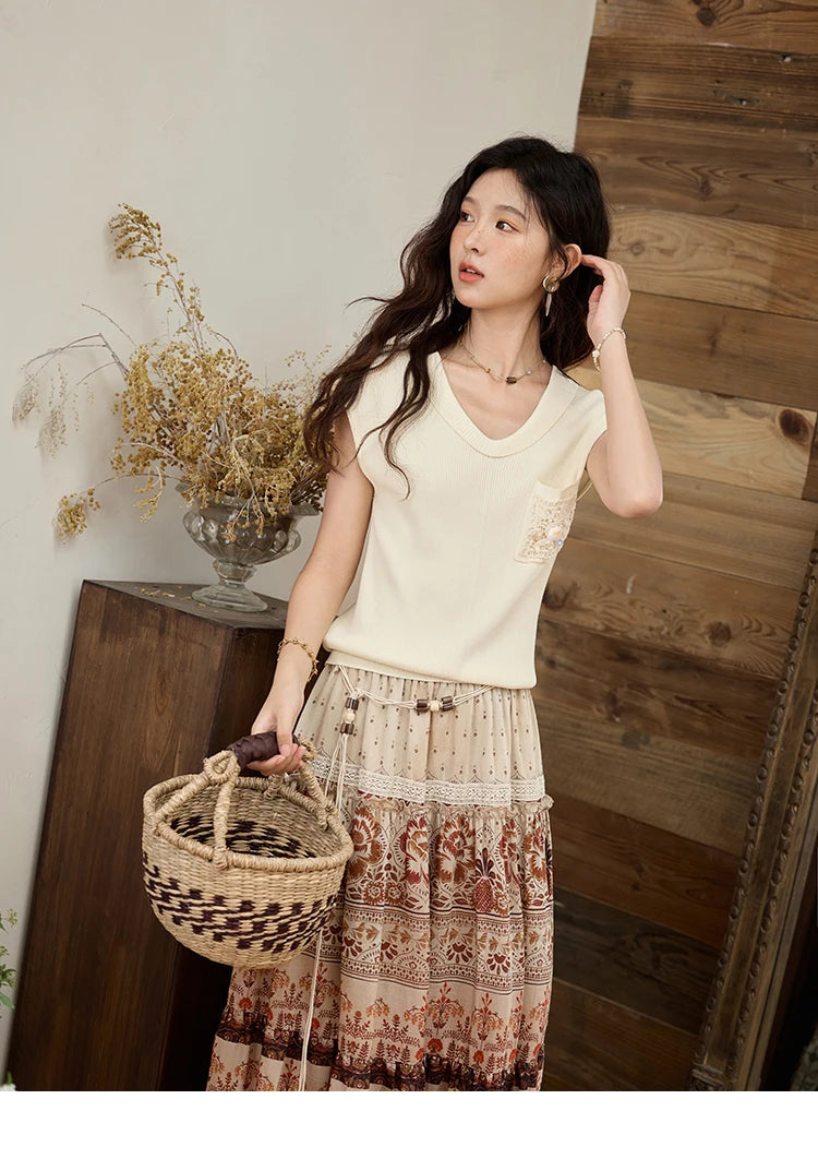 Mishow V-Neck Pocket Shell Lace Raglan Tee MXE34Z1265