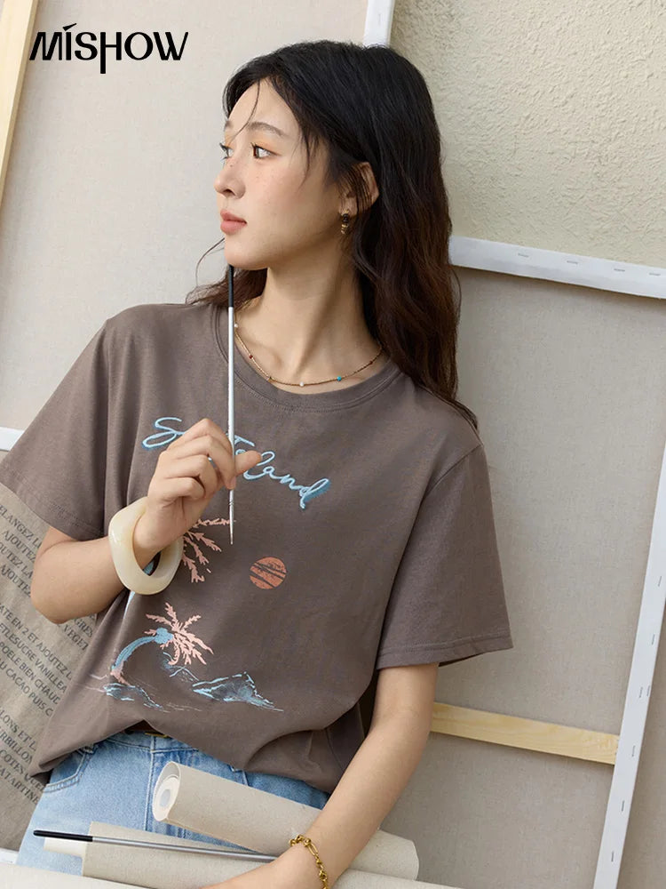 Mishow Cartoon Print Tassel Detail Tee MXE31T0533