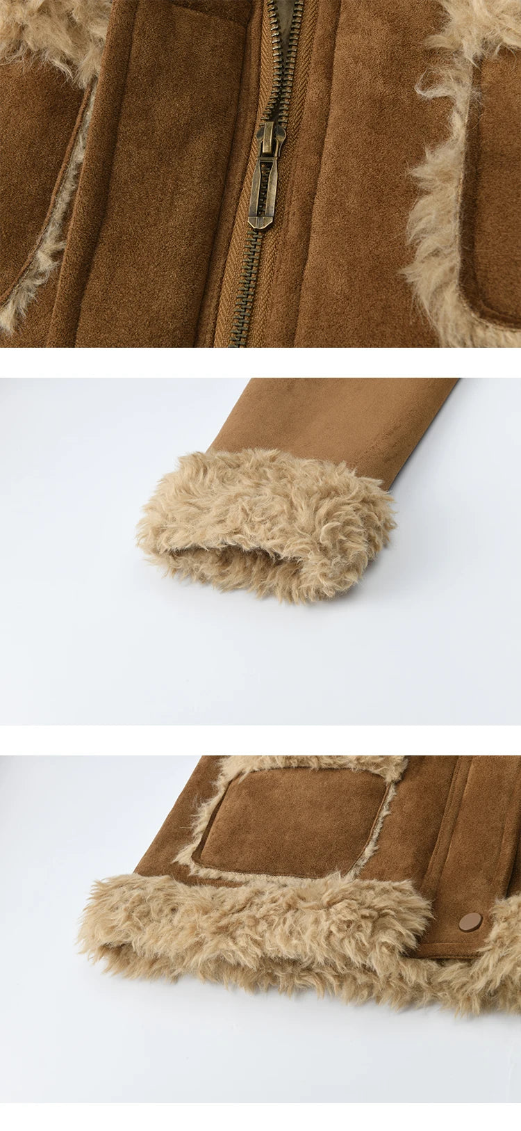 MISHOW Khaki Suede Jacket Stand Collar Zippered Pockets MXE88W0886