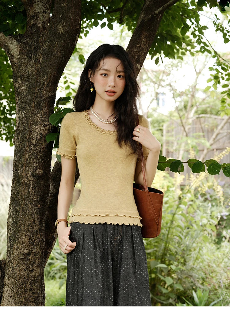 Mishow Round Neck Ear Edge Short Sleeve Tee MXE32Z1233