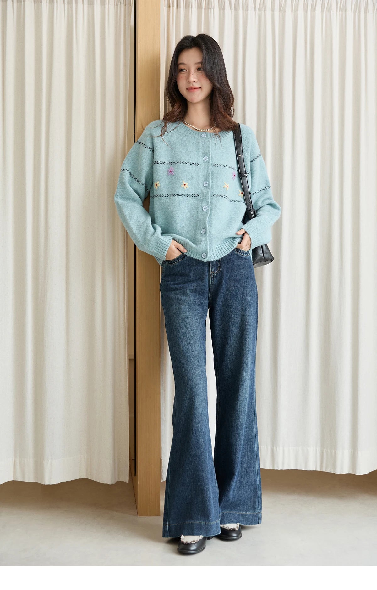 Mishow Blue Flower Embroidered Loose Cardigan MXE46Z2581
