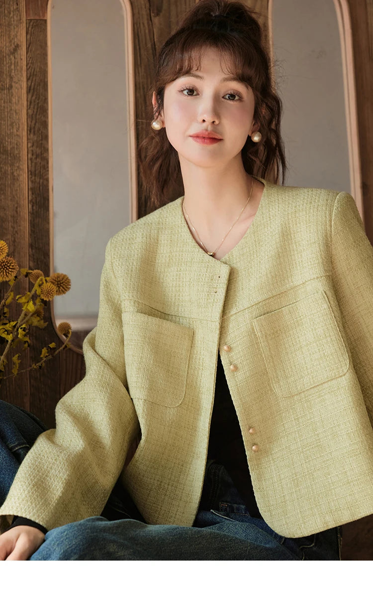 Mishow Retro Round Neck Gold Button Jacket MXC44W0072