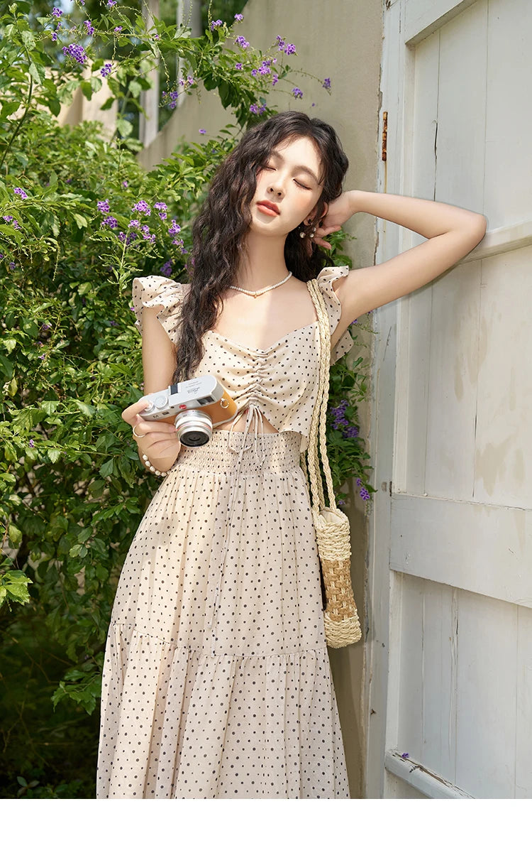 Mishow Polka Dot Flying Sleeve Fake Two-Piece Dress MXD28L1902