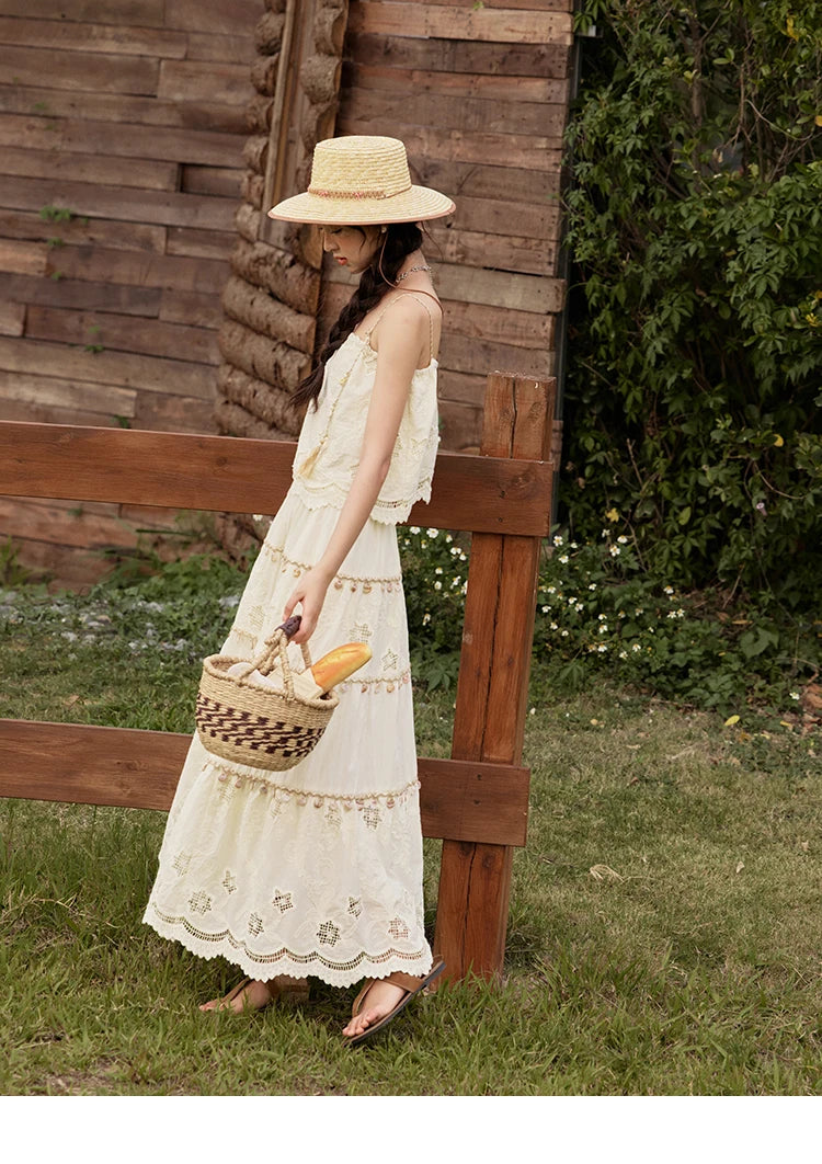 Mishow Bohemian Sleeveless Embroidery Top & Long Skirt Set MXE34T0568