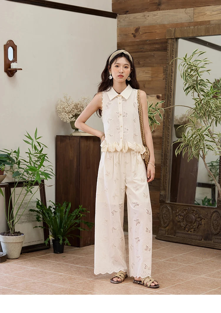 MISHOW Cotton Butterfly Hollow Lace Shirt with Tube Top MXE34X1808