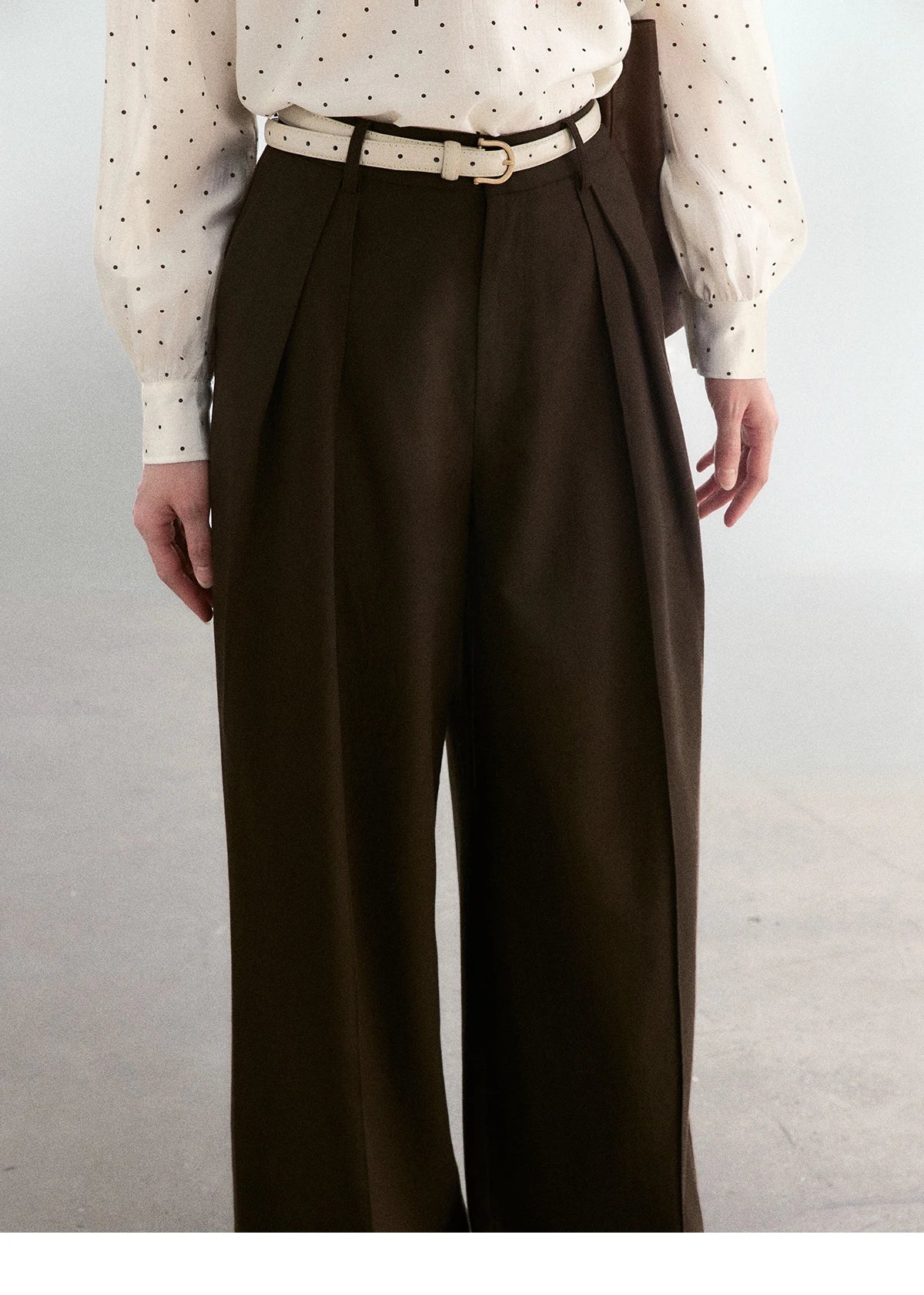 MISHOW Dark Brown Wide Leg Pants High Waist Pleated Elastic MXF108K1010