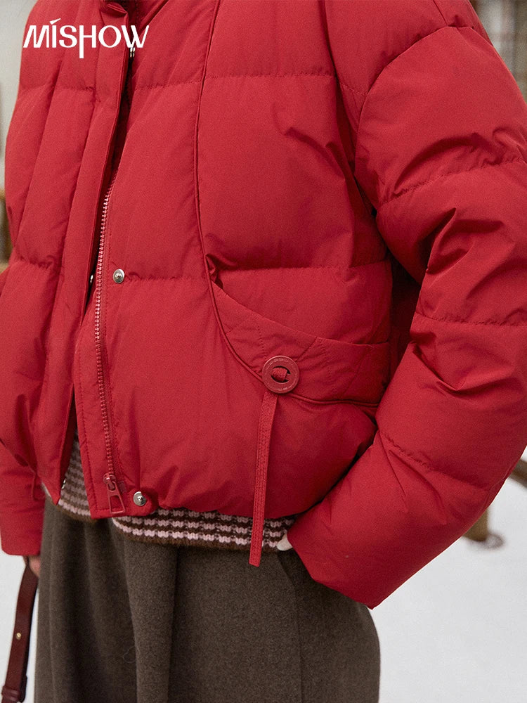 Mishow Blue Turn-Down Collar Short Down Jacket MXE51Y0083