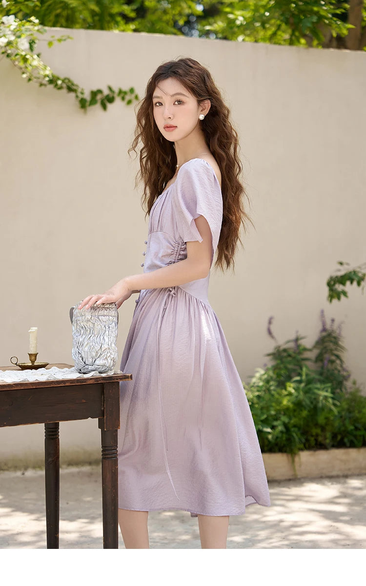 Mishow French Square Collar Butterfly Sleeve Dress MXC38L1407