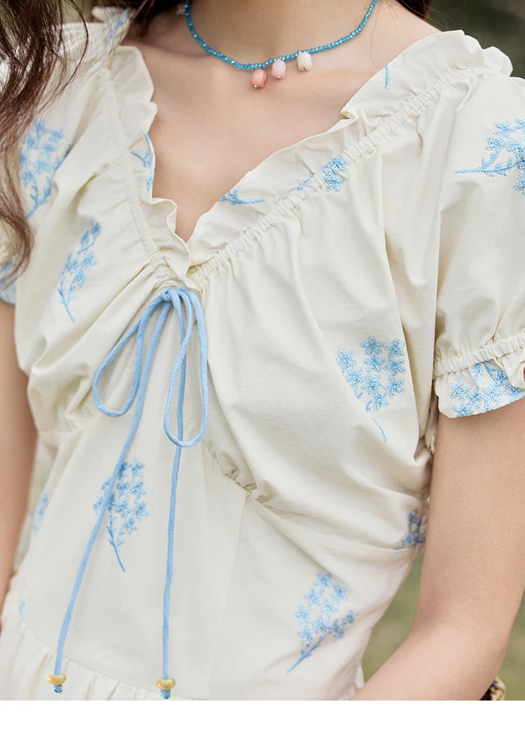 Mishow French Print Puff Sleeve Cotton Dress MXE32L2210