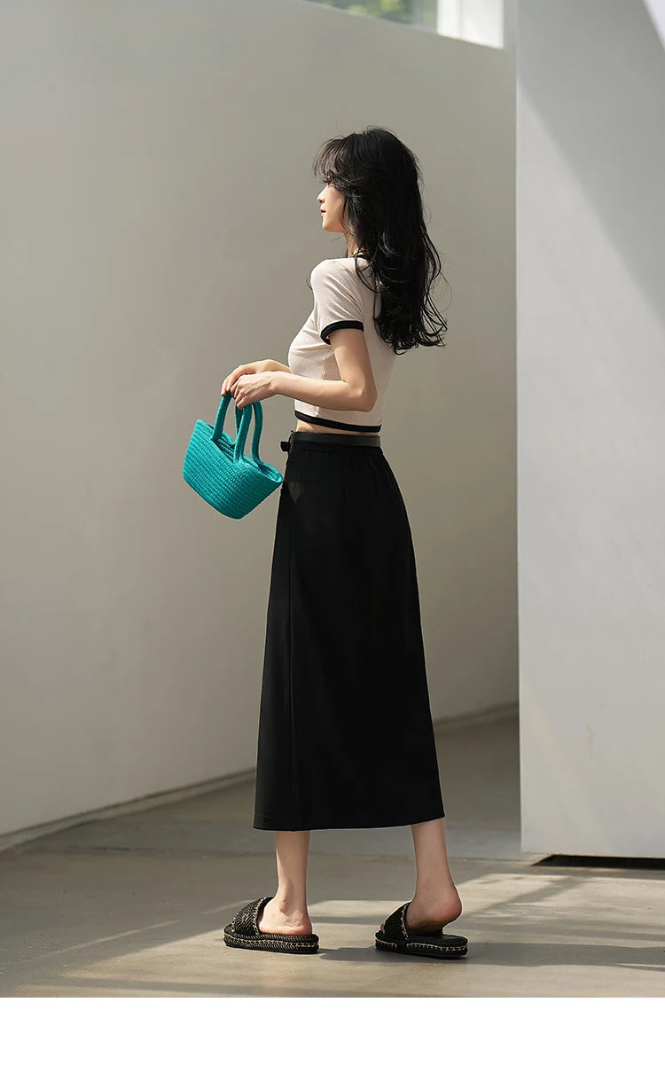 MISHOW Suit Straight Midi Skirt High Waist Slim Front Fork Rear Elastic MXC15B0026