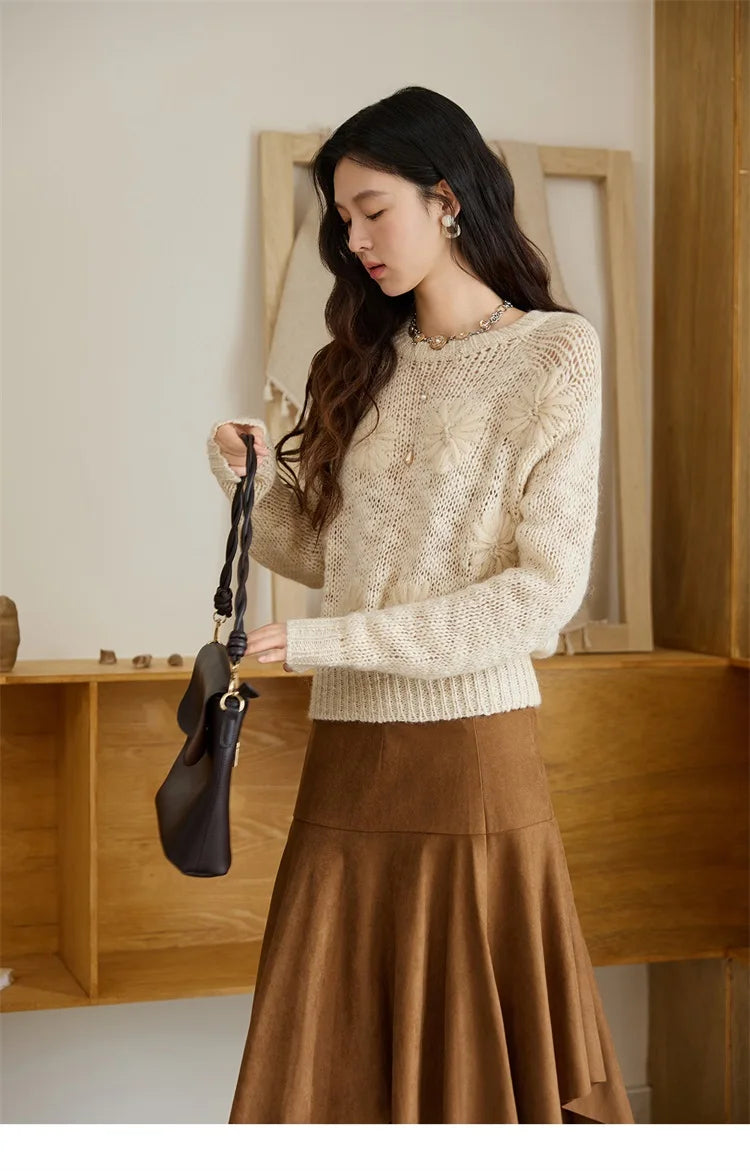 Mishow Apricot Hook Flower Wool Blend Lazy Sweater MXE47Z2577