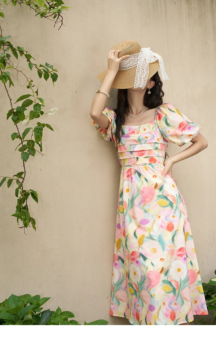 Mishow French Tulip Fragmented Flower Puff Dress MXD28L1896