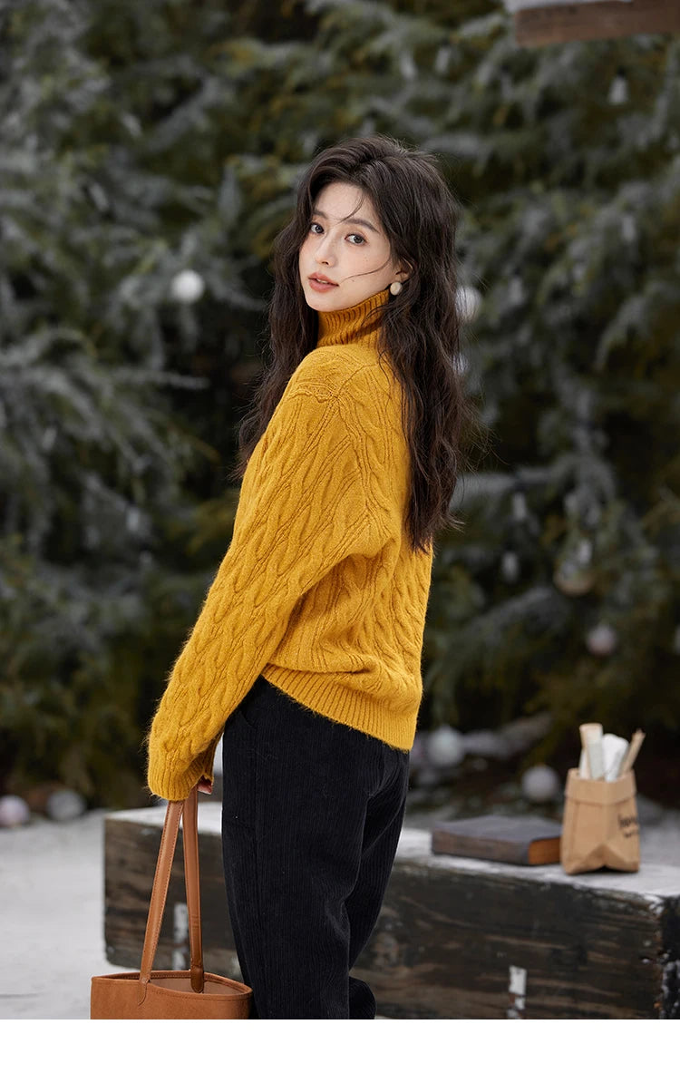 Mishow Turtleneck Texture Solid Warm Pullover MXD57Z1090