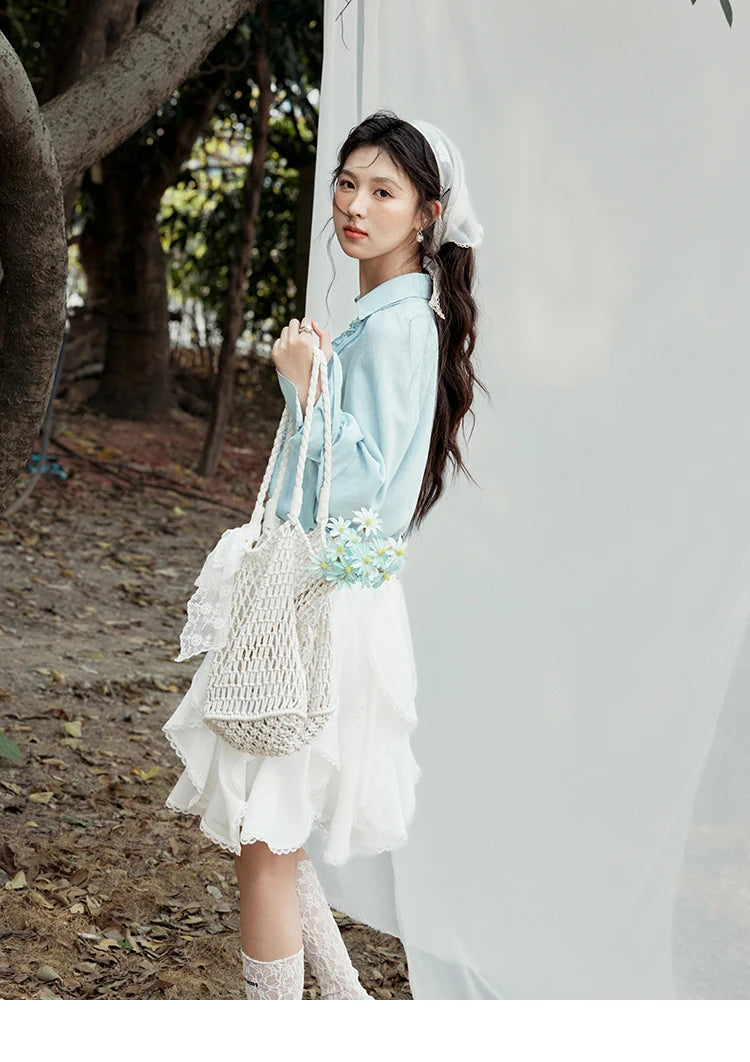 MISHOW V-Neck Long Flare Sleeve Solid Blouse MXE14X1730