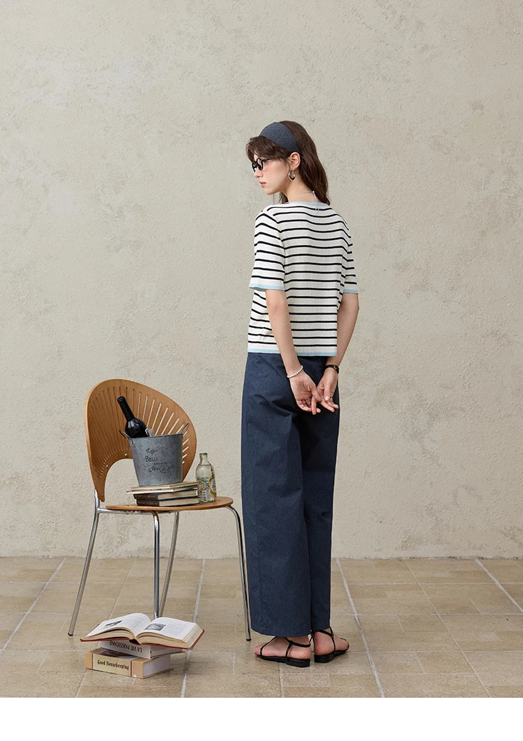 MISHOW Dark Blue High Waist Wide-Leg Pants Slimming Straight MXE31K0902