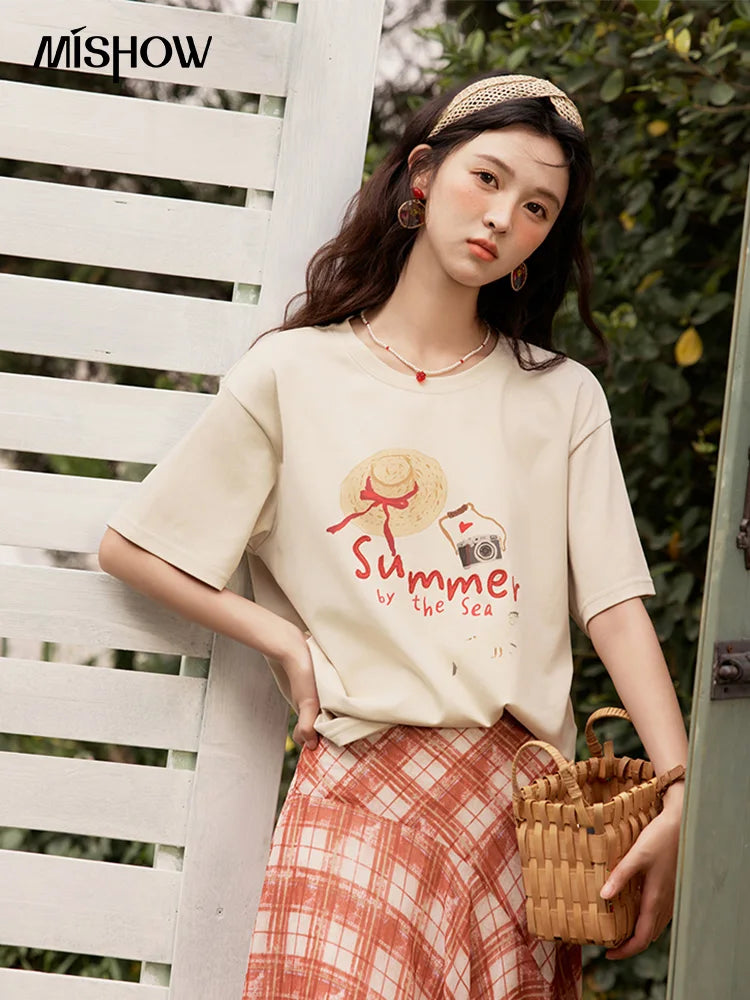 Mishow Cartoon Print Loose Round Neck Tee MXE34T0559