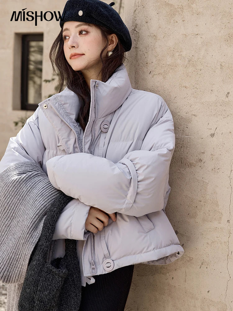 Mishow Minimalist Zipper Short Down Jacket MXD42Y0047
