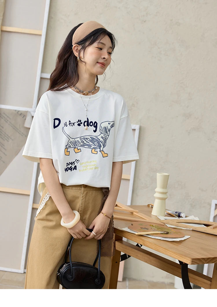 Mishow Flocked Puppy Print Loose Tee MXE33T0542