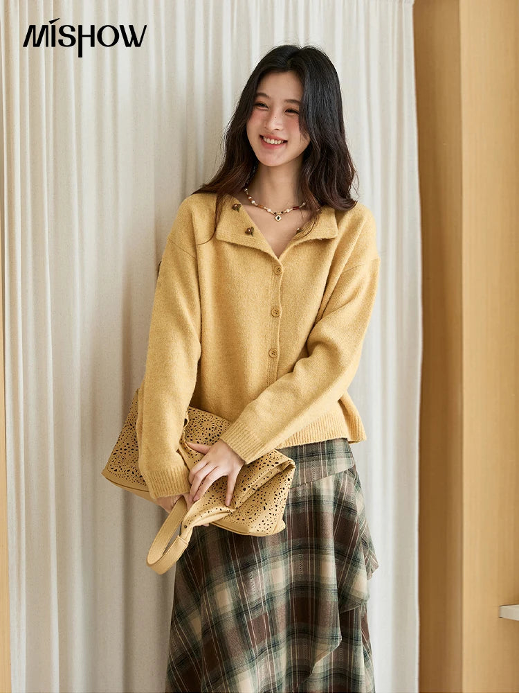 Mishow Yellow Handmade Flower Turn-Down Collar Cardigan MXE47Z2591