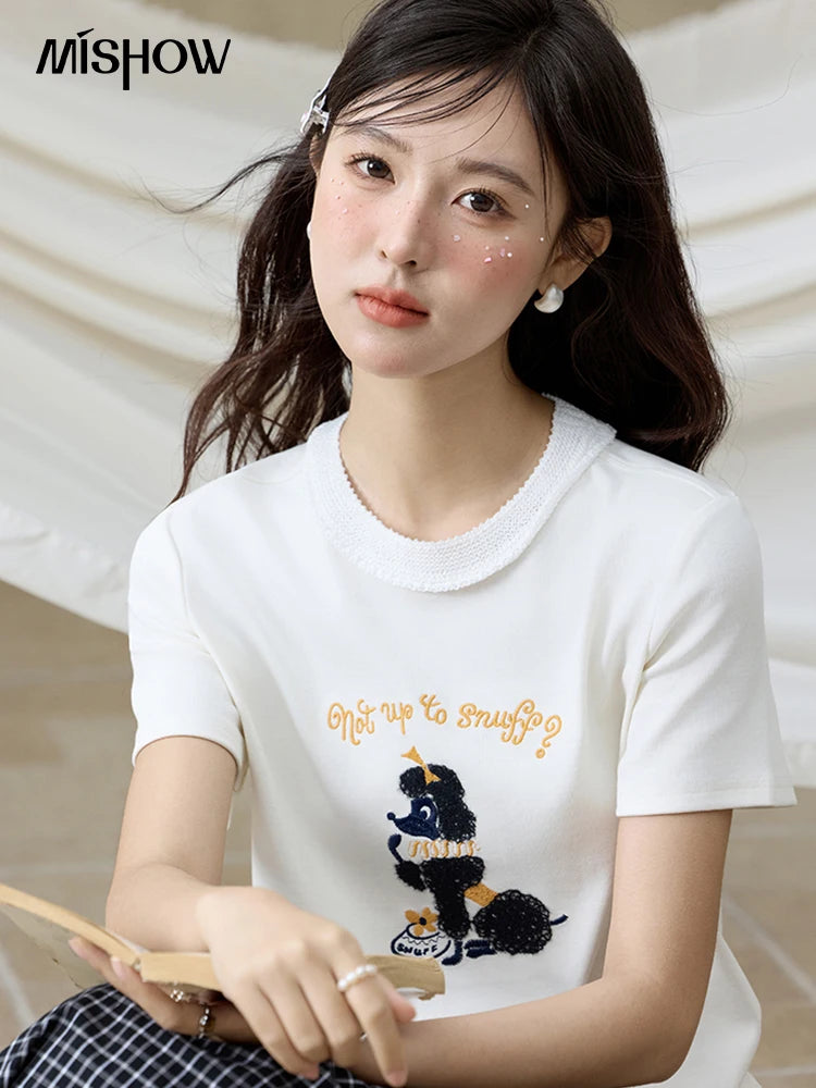 Mishow Dog Embroidered Cartoon Tee MXE33T0540