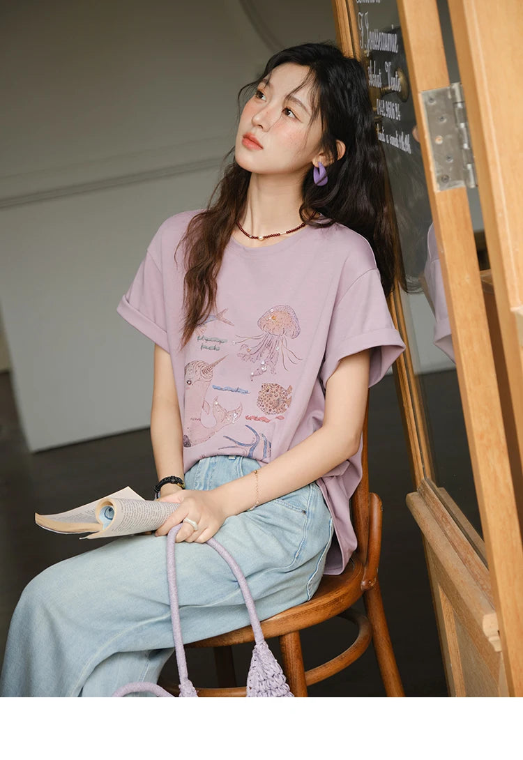 Mishow Cartoon Print Loose Cotton Tee MXE36T0575