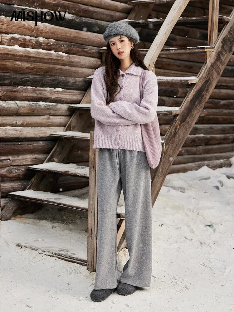 Mishow Turn Down Collar Wool Blend Cardigan MXD59Z1136