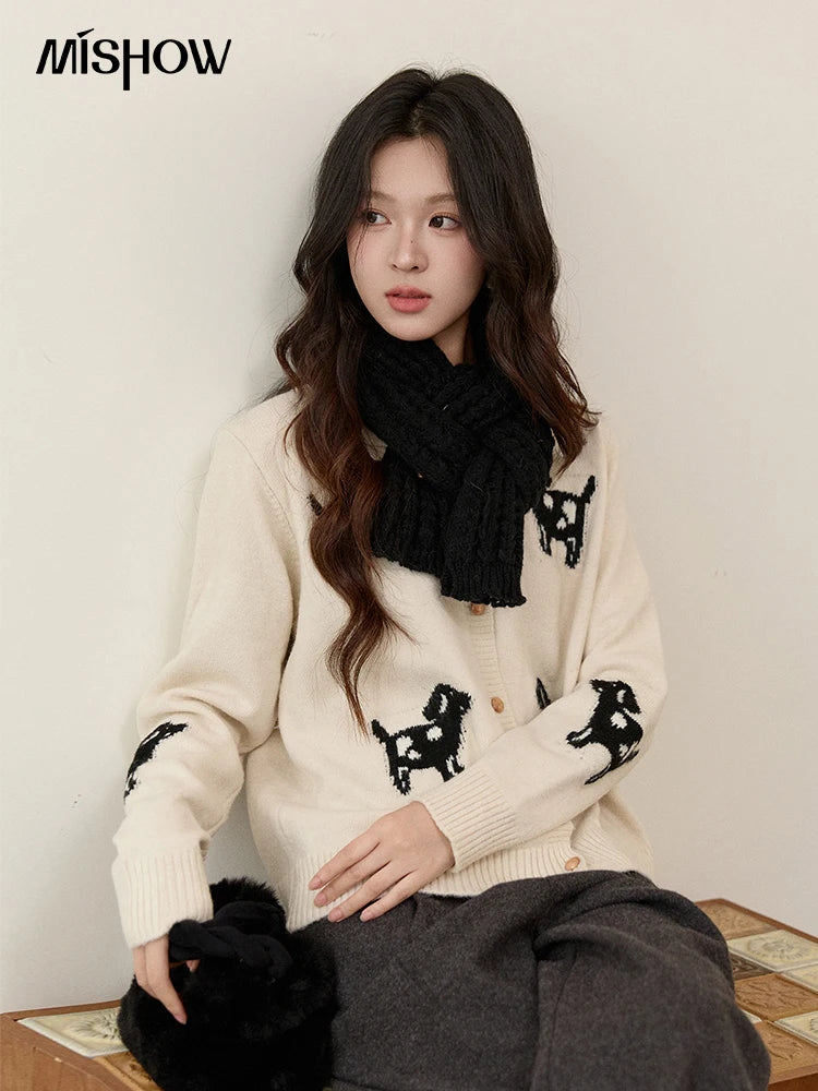 Mishow Puppy Jacquard Crew Neck Cardigan MXE93Z2950