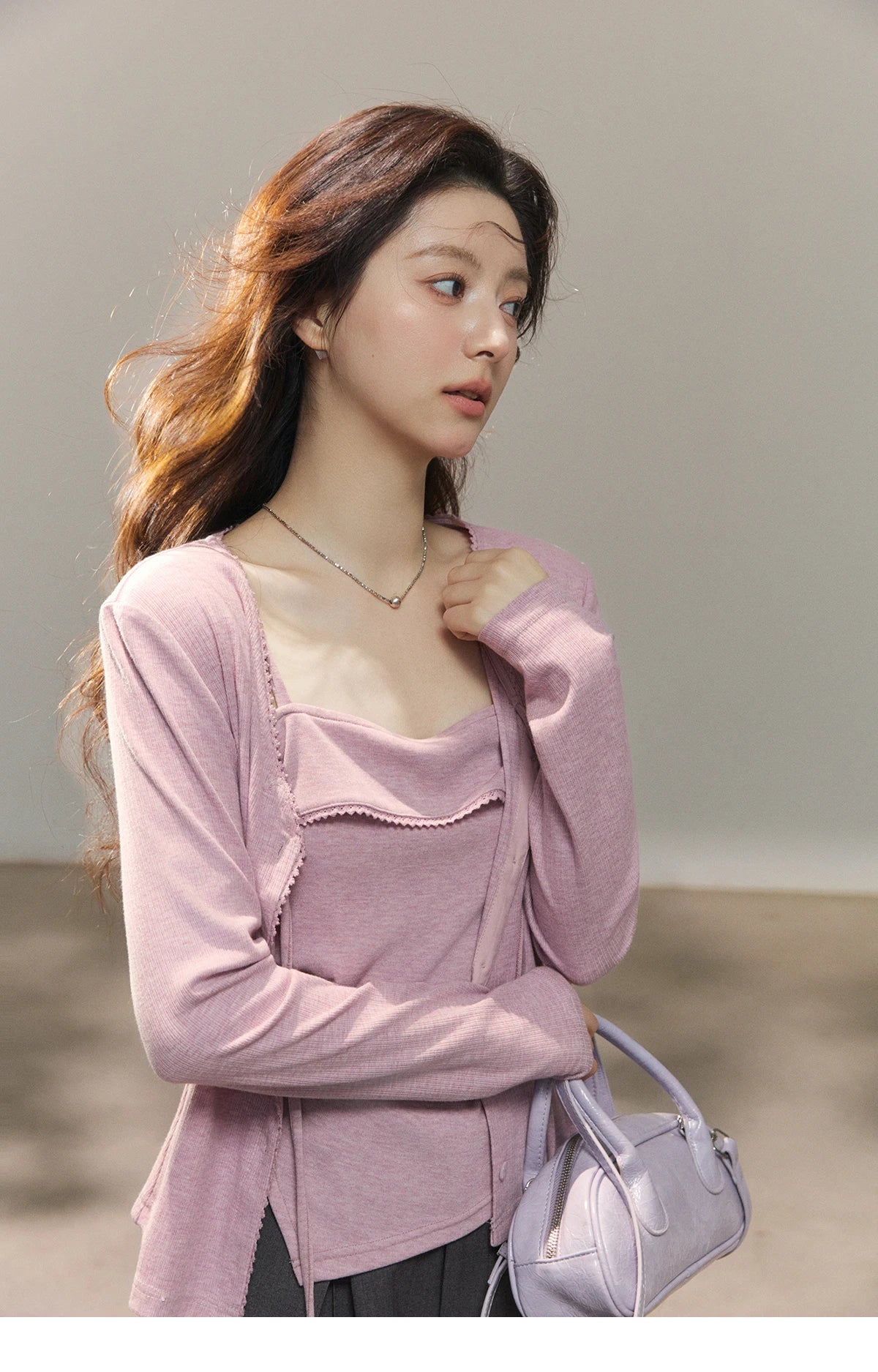 Mishow Purple Lace-Up Cardigan & Camisole Set MXF13Z2998