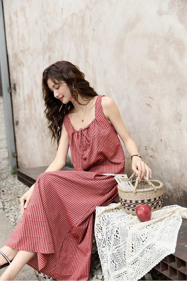 Mishow French Red Stripe Square Neck Tank & Elastic Waist Skirt Set MXD30X1631