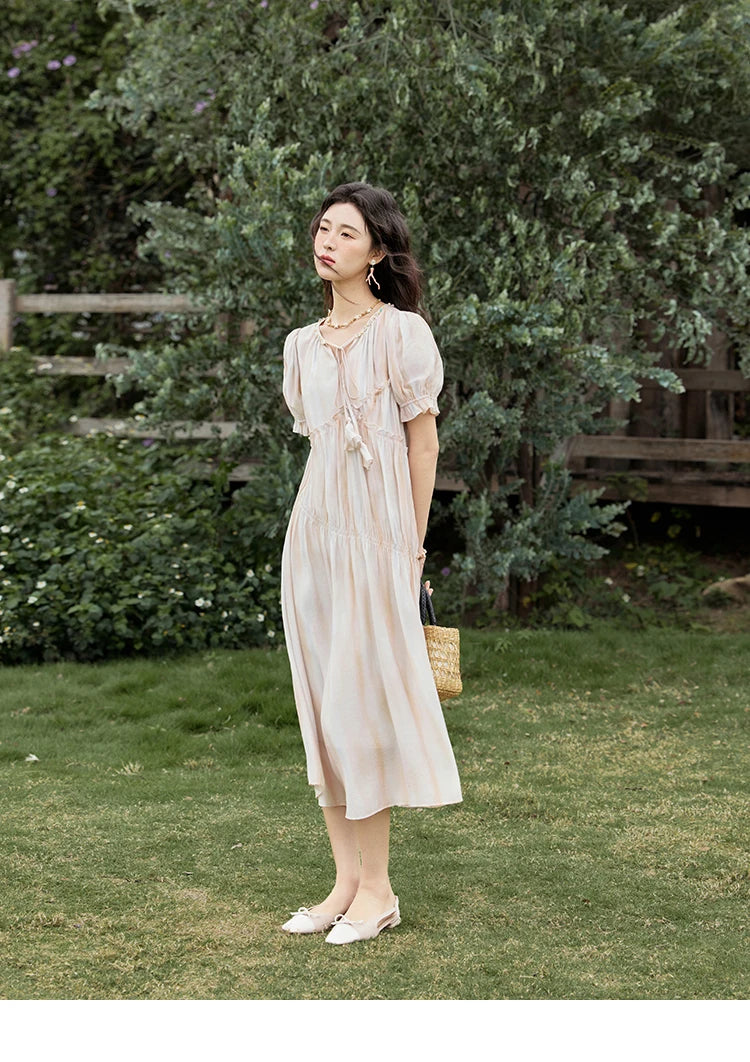 Mishow French V-Neck Puff Sleeve Gradient Dress MXE31L2166