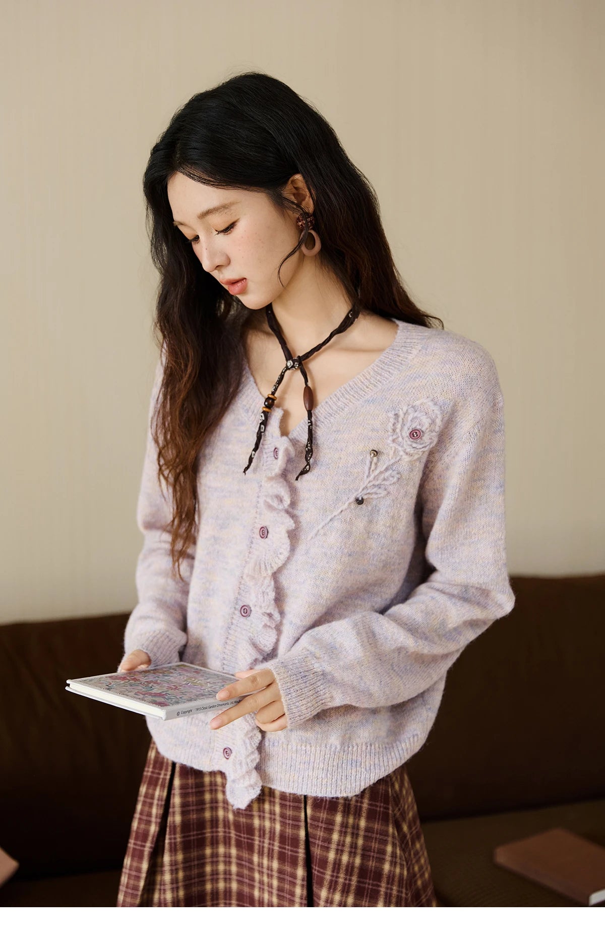Mishow French Flower Embroidered V-Neck Cardigan MXE47Z2498