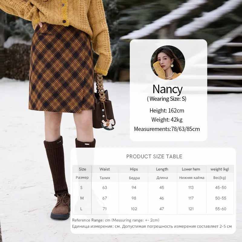 Mishow Retro Plaid Brushed High Waist Warm Skirt MXE91B2457