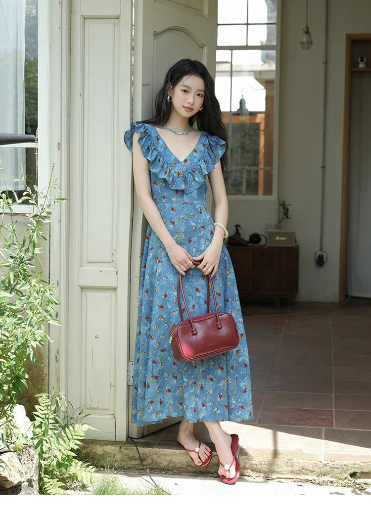 MISHOW Floral V-Neck Lace-Up Flying Sleeve Dress MXE39L2436