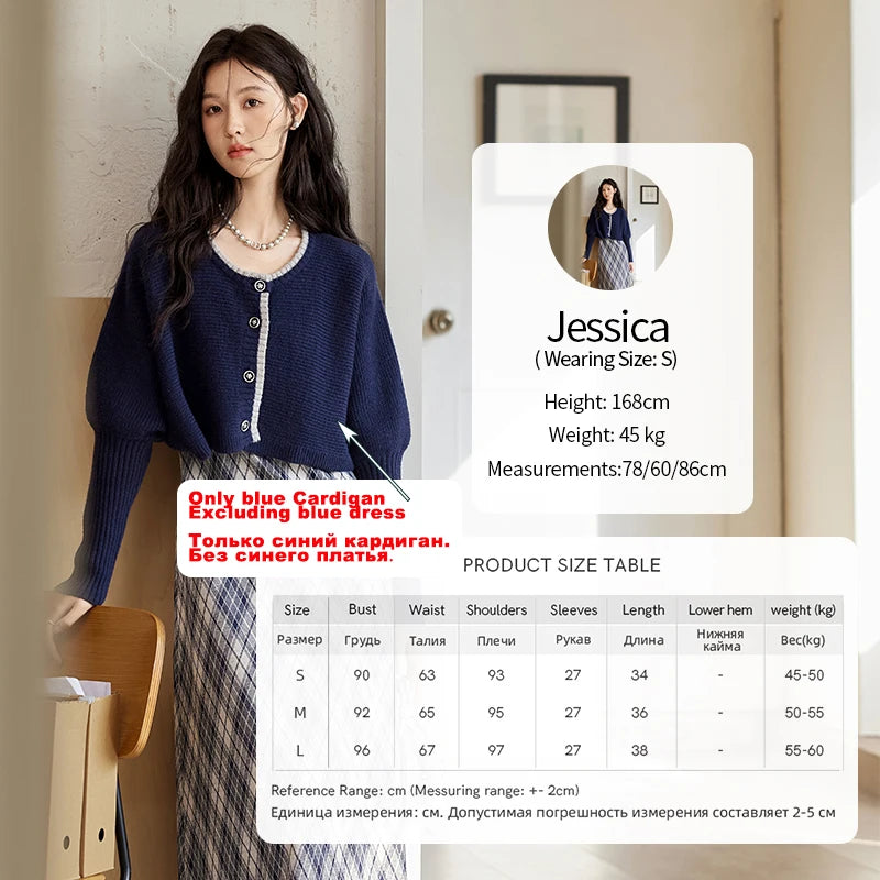 Mishow French Knitted Cardigan & Plaid Camisole Dress Set MXD43L2012