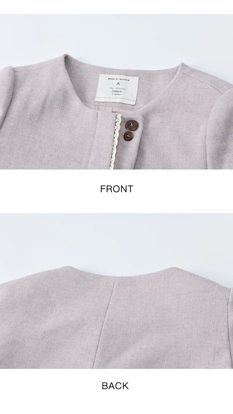 MISHOW Purple Woolen Coat Slanted Placket Splicing Lace Shoulder Pads MXE47W0840
