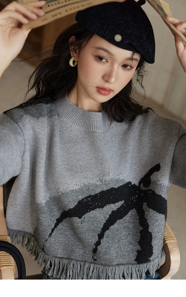 Mishow Tassel Half High Neck Lantern Sleeve Pullover MXD43Z0680