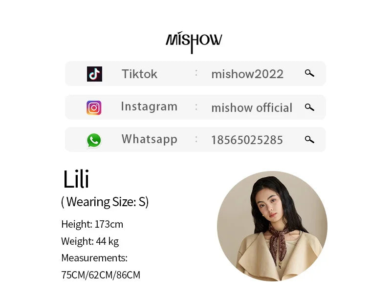 Mishow Drawstring Waist Large Lapel Mid-Length Woolen Coat MXE45W0841