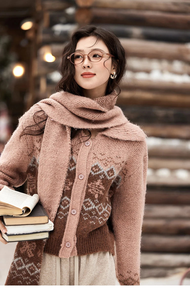 Mishow Fair Isle Christmas Turn-Down Collar Cardigan MXD58Z1036
