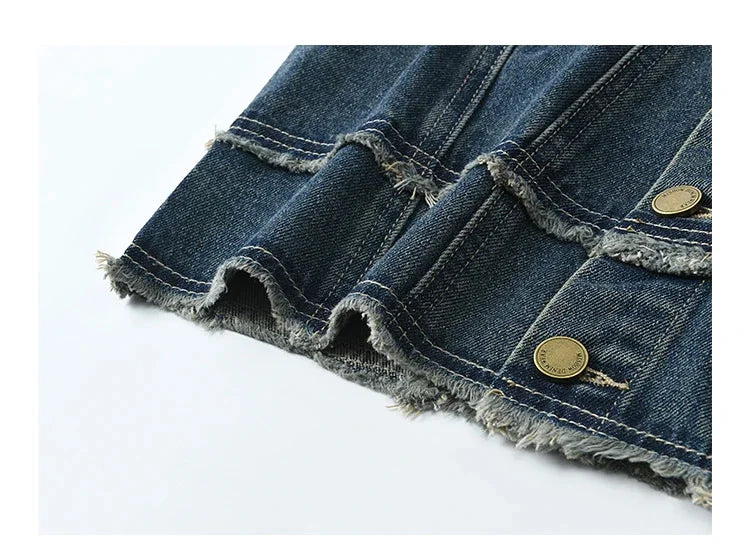 Mishow Raw Edge Round Neck Denim Vest MXE12W0710