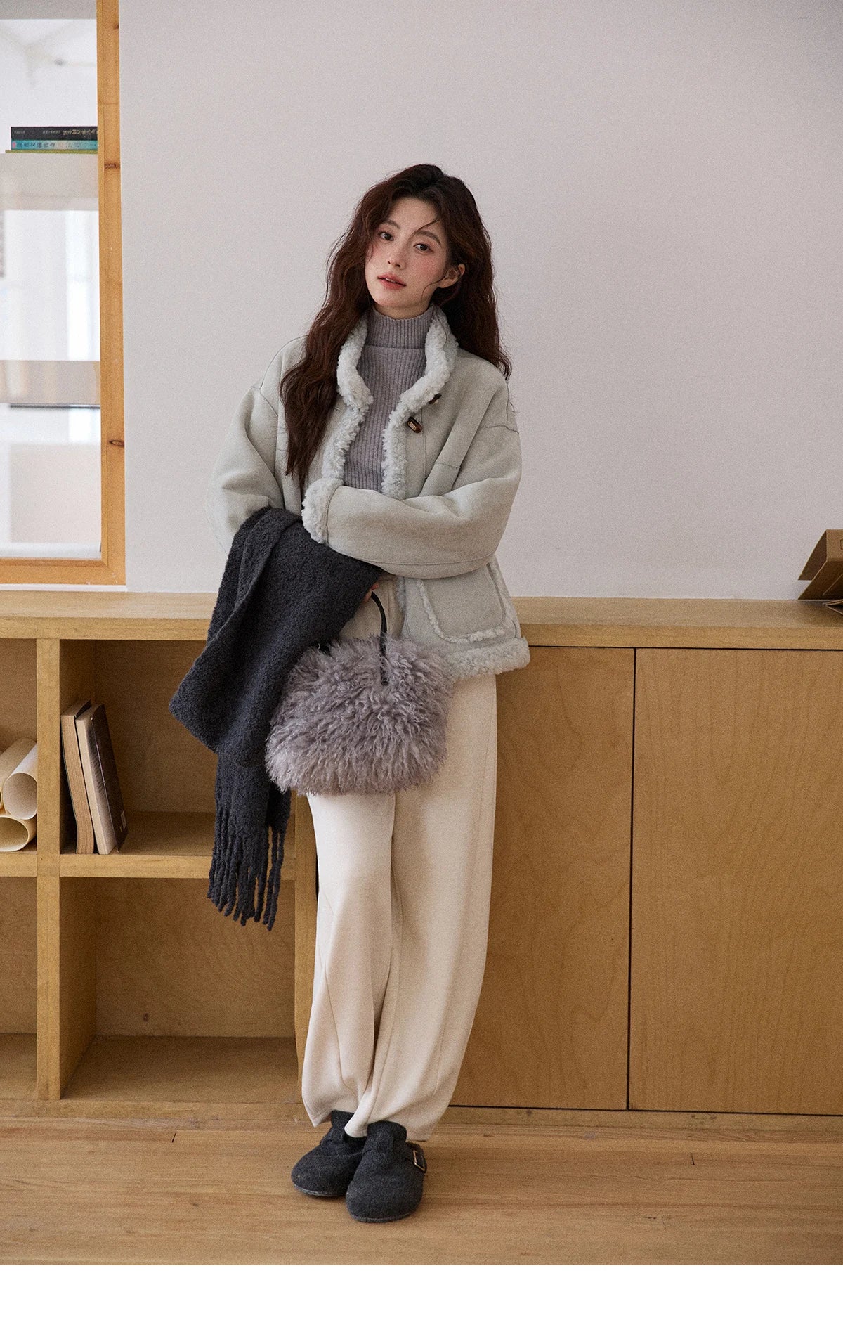 MISHOW Suede Composite Fur Jacket Stand-Up Collar Windproof MXE87W0941