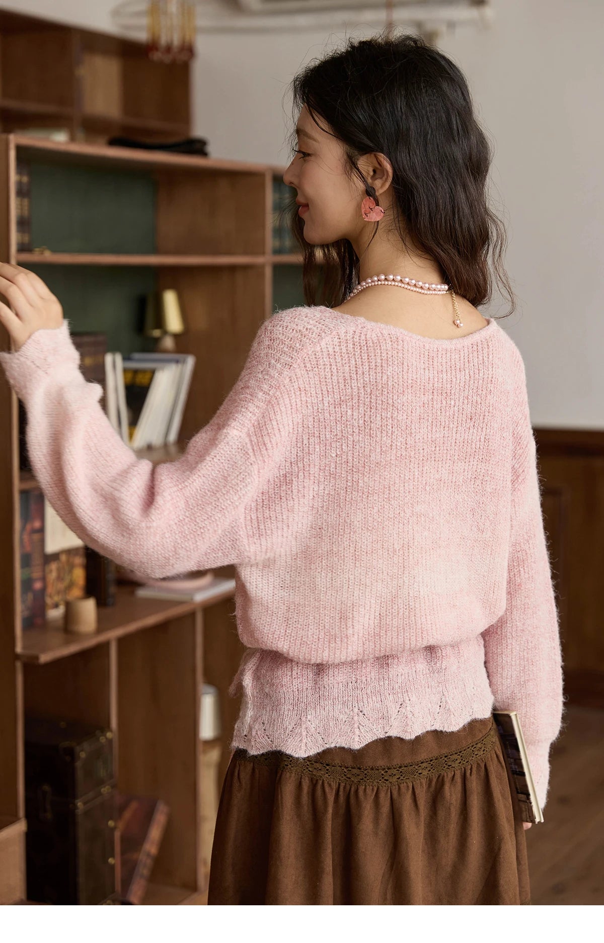 Mishow Pink Gradient Ribbed Cuff Sweater with Rope MXE43Z1334