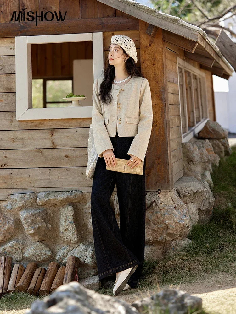 MISHOW Xiaoxiangfeng Long Sleeve Jacket Button Short Coat MXE11W0713