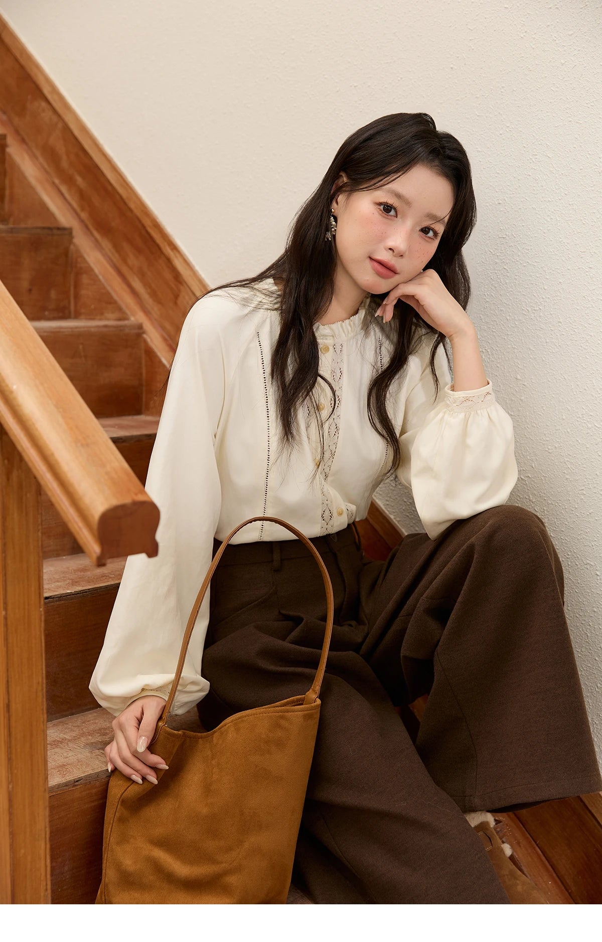 MISHOW Brown Wide-Leg Pants High Waist Drape Trousers MXE51K1094