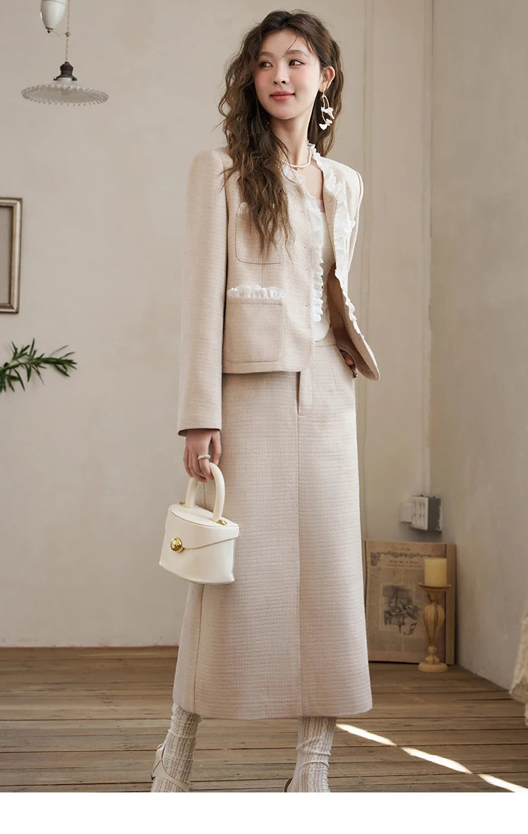 Mishow French Fragrant Collar Coat & Split Back Skirt Set MXD12W0274