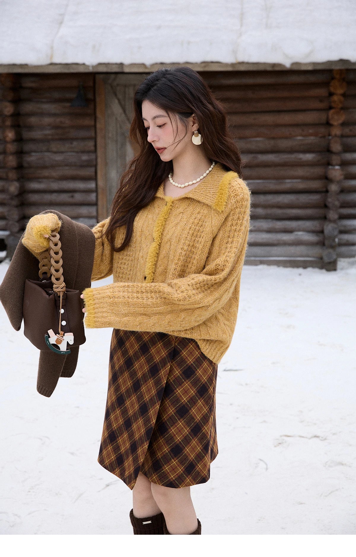 Mishow Retro Plaid Brushed High Waist Warm Skirt MXE91B2457