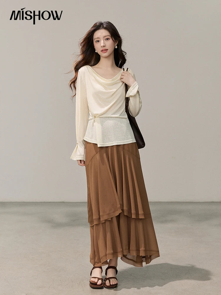 Mishow Multi Colored Swinging Collar Flare Sleeve Top MXF13T1473