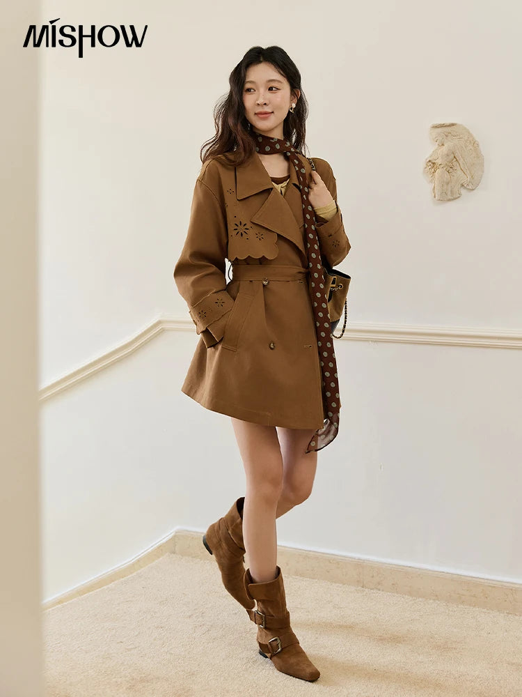 Mishow Hollow Flower Double Breasted Trench Coat MXE46W0838