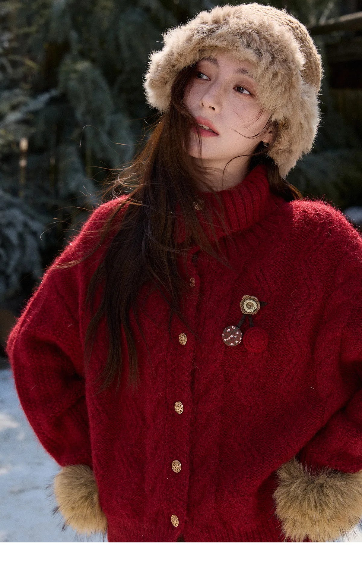 Mishow Red Cable Knit Stand Collar Cardigan MXE92Z2827