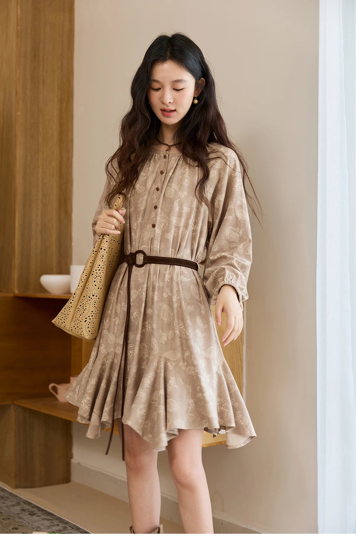 Mishow Cashew Flower Irregular Hem Mid-Length Dress MXE48L2513